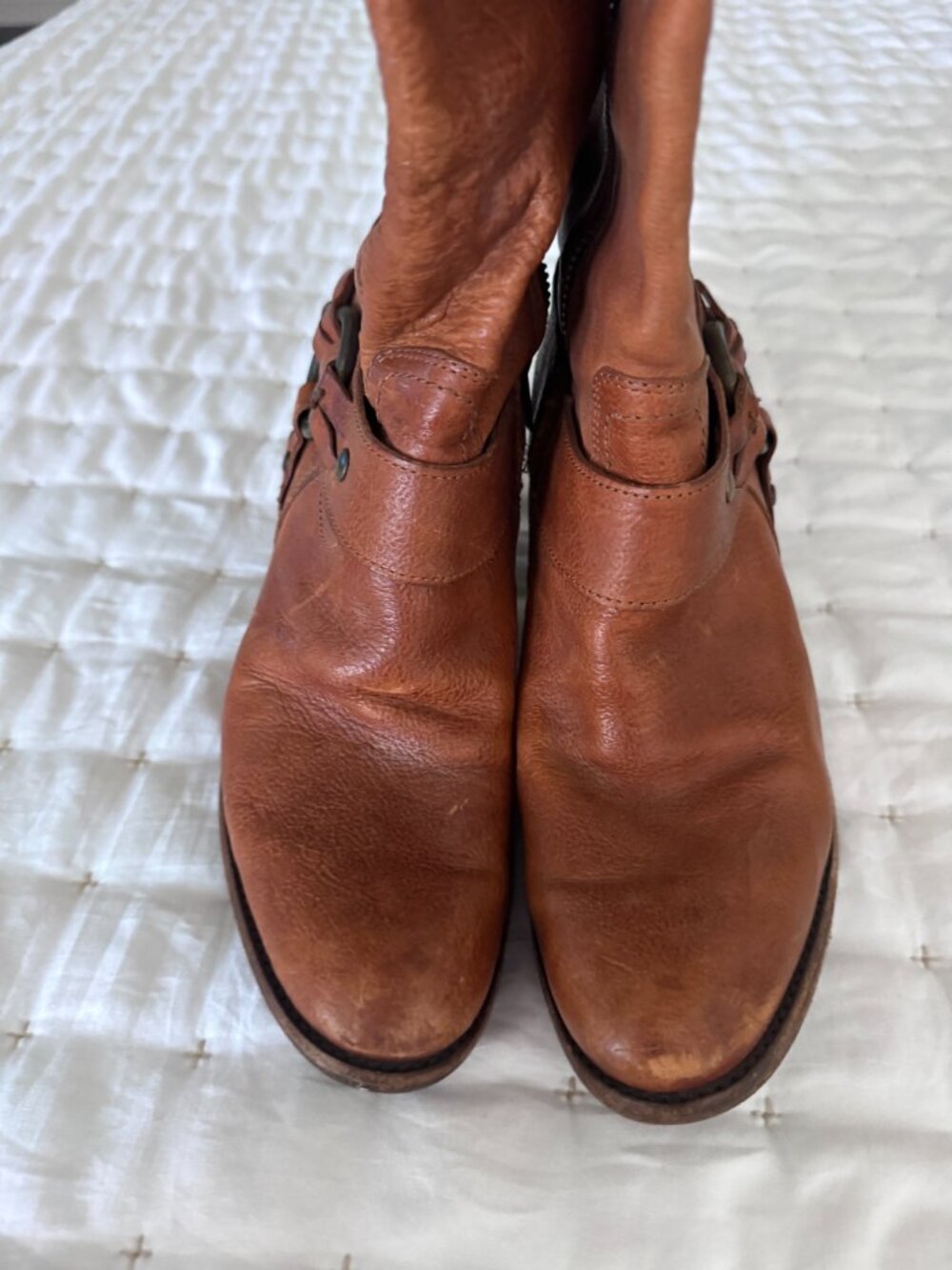 Frye Brown Leather Tall Buckle Boots Women's 8.5 - Picture 4 of 5